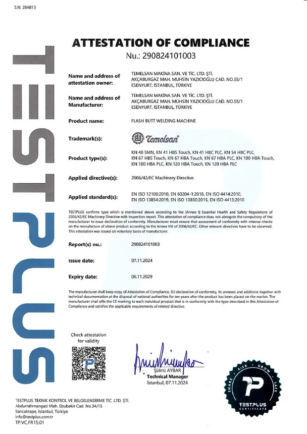 Blade Welding Machine certificate preview
